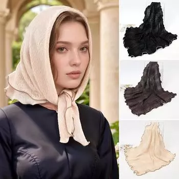 1 шт. Серебряная проволока, универсальный завивающийся край, литература, полиэстер, корейская версия, однотонный платок, шелковый шарф чёрный