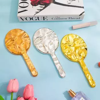 1 шт. Серебряная/золотая эллиптическая гальванизированная ручка для макияжа, зеркала для красоты, портативные круглые, для рук, маленькие аксессуары для макияжа розового золота