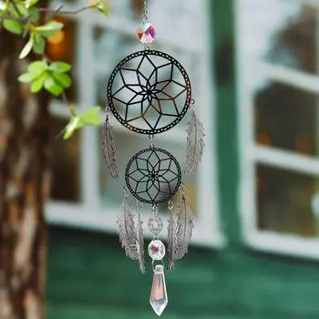 1 шт. Серебряный ловец снов с перьями, наружное освещение, хрустальный подвесной садовый ловец солнца, праздничные украшения для свадебной вечеринки