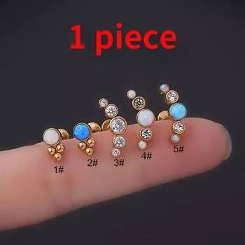 1 шт., серебряный/золотой цвет, опал и циркон, серьги-гвоздики из нержавеющей стали для хряща, спиральные серьги-гвоздики для пирсинга козелка, серьги-гвоздики 1# серебряный