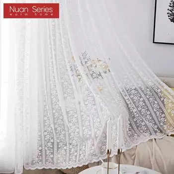 1 шт. серия Nuan, 10-20% светоблокирующая французская кружевная основа, трикотажная прозрачная занавеска для гостиной, спальни, балкона, домашнего декора W100cm x L130cm белый