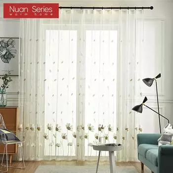 1 шт. серия Nuan 10-20% затемнение Ins стиль элегантный и свежий вышитый легкий белый прозрачный тип занавески крючки для гостиной спальни домашний декор W100cm x L200cm коричневый