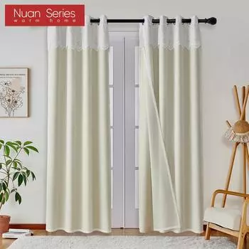 1 шт. серия Nuan 70-80% затемнение бежевый цвет затемняющие шторы и прозрачные шторы двухслойные шторы для гостиной спальни декор окна W100cm x L200cm бежевый
