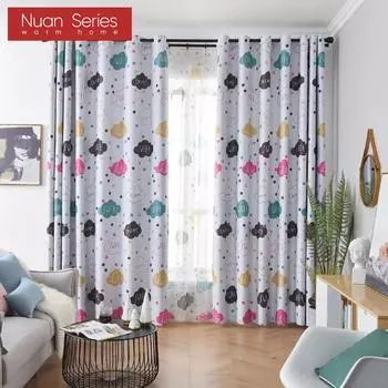 1 шт. серия Nuan, 70-80% затемняющие шторы в стиле Ins, милые облака, тонкие марлевые шторы, плотные шторы для спальни, гостиной, домашний декор W100cm x L130cm белый