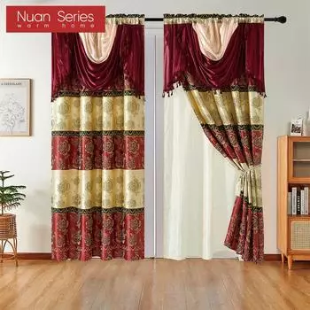 1 шт. серия Nuan, 70-80% затемняющие европейские роскошные жаккардовые интегрированные шторы для спальни, гостиной, домашнего декора W132cm x L213cm красный