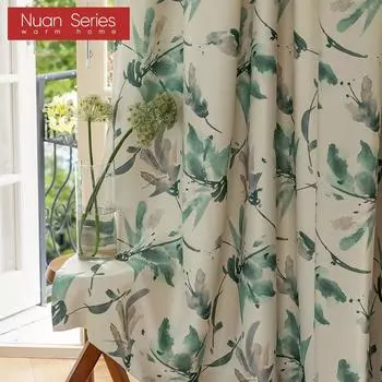 1 шт. серия Nuan 70-80% затенение пасторальный стиль зеленый растительный принт занавеска для спальни гостиная домашний декор W100cm x L130cm синий