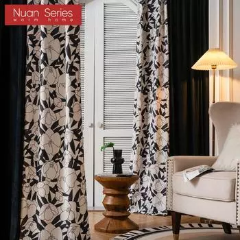 1 шт. серия Nuan 70% затемнение ретро камелия принт боковая панель штора для спальни гостиная домашний декор W(75+125)cm x L260cm чёрный