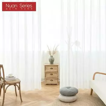 1 шт. серия Nuan, белая тюлевая занавеска в скандинавском стиле, прозрачная занавеска для спальни, полиэстеровая тюль, декоративная оконная занавеска W100cm x L130cm белый