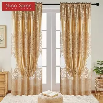 1 шт. серия Nuan европейские роскошные затемняющие и прозрачные двухслойные шторы для спальни, гостиной, домашнего декора W100cm x L260cm золотой