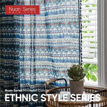 1 шт. серия Nuan, модные и отличительные шторы из хлопка и льна в богемном стиле с принтом для небольших окон, балкона W150cm x L60cm красный