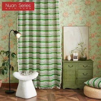 1 шт. серия Nuan, модные и универсальные удобные шторы с кисточками из хлопка и льна в богемном стиле для маленьких окон, балкона W150cm x L60cm красный