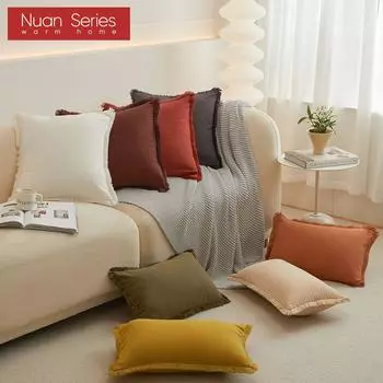 1 шт. серия Nuan, однотонный хлопковый чехол для подушки, наволочки для дивана-кровати, украшение для гостиной, спальни 30cm x 50cm бежевый