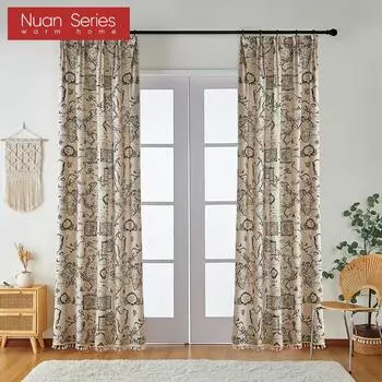 1 шт., серия Nuan, полузатемняющая, модная, ретро, с кисточками и краями, декоративная штора шириной 150 см для окон, балкона, гостиной и спальни, домашний декор W150cm x L60cm чёрный