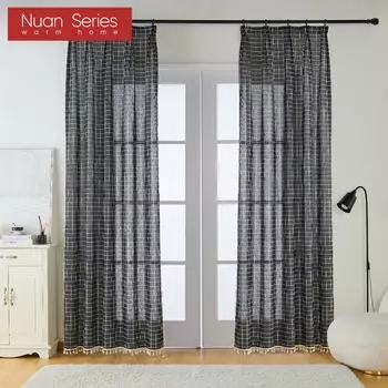 1 шт., серия Nuan, полузатемняющая, простая и универсальная, с кисточками, декоративная черная штора для окон, балкона, гостиной и спальни, домашний декор W150cm x L60cm чёрный