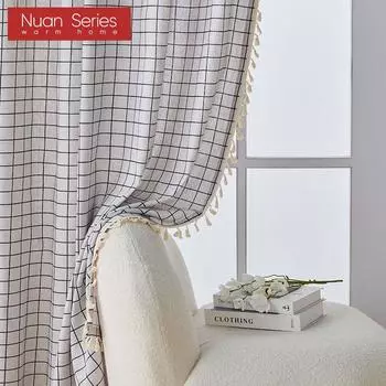 1 шт., серия Nuan, полузатемняющая, простая и универсальная, с кисточками, декоративная белая штора для окон, балкона, гостиной и спальни, домашний декор W150cm x L60cm белый