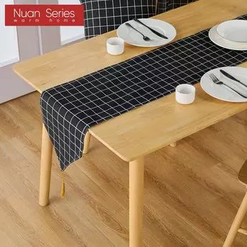 1 шт. серия Nuan простая и универсальная черная клетчатая набивная хлопковая льняная дорожка для стола для декора обеденного стола кухни для домашнего декора стола W30cm x L140cm чёрный