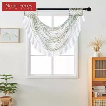 1 шт. серия Nuan с весенним принтом и рюшами по краям, легкая и тонкая занавеска для декора небольшого окна 70x42 см W70cm x L42cm зелёный