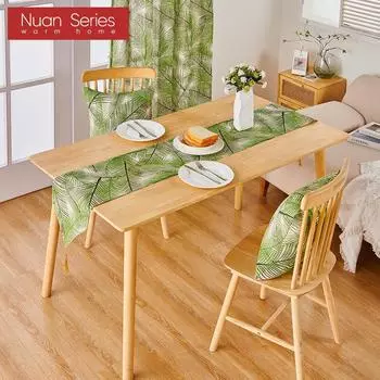 1 шт. серия Nuan, свежая и натуральная льняная ткань с принтом зеленых растений, мягкая дорожка для обеденного стола, кухонный декор, домашний декор W30cm x L140cm зелёный