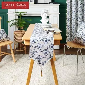 1 шт. серия Nuan в китайском стиле ретро с принтом цветов сливы из хлопка и льна скатерть для обеденного стола журнальный столик стол для макияжа домашний декор W30cm x L140cm синий