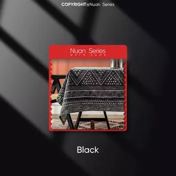 1 шт. серия Nuan винтажная скатерть в стиле бохо из хлопка и льна с принтом квадратная скатерть для кухни, обеденного стола, журнального столика, косметического столика, домашнего декора W100cm x L140cm чёрный