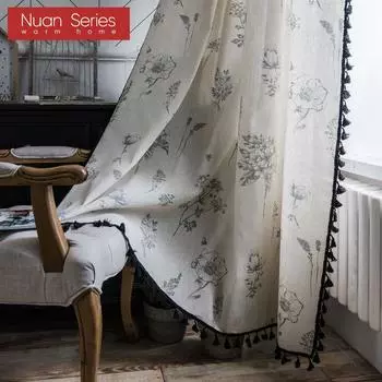 1 шт. серия Nuan, винтажный деревенский стиль, цветочный принт, бахрома, занавеска для маленького окна, кухни, спальни, гостиной, балкона, домашний декор W150cm x L160cm чёрный