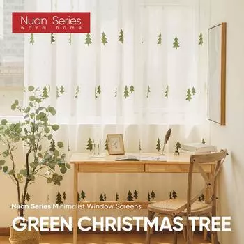 1 шт. серия Nuan, вышитые рождественские елки, прозрачный тюль, прозрачные занавески, оконные шторы для гостиной, домашний декор, Рождественский декор W100cm x L200cm