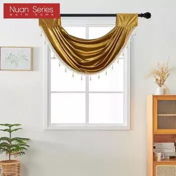 1 шт. серия Nuan, золотая роскошная бархатная занавеска с кружевной отделкой для декора маленького окна 70x42 см W70cm x L42cm золотой