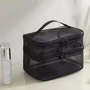 1 шт. сетчатая косметичка, сетчатая косметичка для офиса, дорожные сумки для хранения, двухслойные косметички чёрный