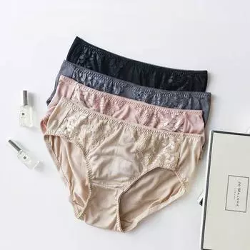 1 шт., сексуальные кружевные трусики-треугольники с низкой талией, шелковистые, гладкие и высокоэластичные шелковые трусы для домашнего белья M чёрный