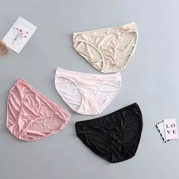 1 шт., сексуальные кружевные трусики-треугольники с низкой талией, шелковистые, гладкие и высокоэластичные шелковые трусы для домашнего белья S белый