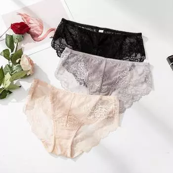 1 шт., сексуальные кружевные трусики-треугольники с низкой талией, шелковистые, гладкие и высокоэластичные шелковые трусы для домашнего белья S серый