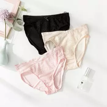 1 шт., сексуальные кружевные трусики-треугольники с низкой талией, шелковистые, гладкие и высокоэластичные шелковые трусы для домашнего белья M чёрный