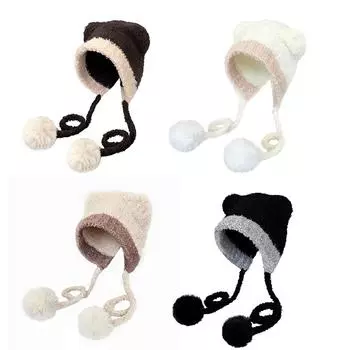 1 шт. шапка-бини в виде медведя вязаная крючком защитная шапка из теплой утолщенной шерсти