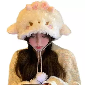 1 шт. шапка-бини в виде ягненка, косплей, плюшевый теплый мультяшный ягненок