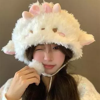 1 шт. шапка-бини в виде ягненка, косплей, плюшевый теплый мультяшный ягненок
