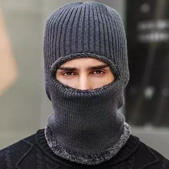 1 шт. шапка общая трикотажная утепленная козырек ветрозащитный вязаный головной убор интегрированный шарф шапка чёрный