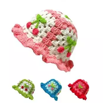 1 шт. шапка прекрасный цвет личность кружево детство весело вишневый шерстяная пряжа тканая