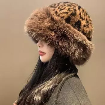 1 шт. шапка рыбака с леопардовым принтом, коричневая норковая меховая утолщенная, сохраняющая тепло