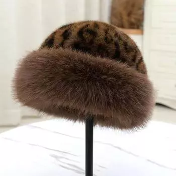 1 шт. шапка рыбака с леопардовым принтом, коричневая норковая меховая утолщенная, сохраняющая тепло