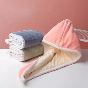 1 шт., шапочка для сухих волос, двухслойная, утолщенная, кораллового бархата, сильное водопоглощение, быстросохнущее полотенце, полотенце для мытья волос, сухое полотенце для волос розовый