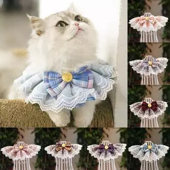 1 шт., шарф для домашних животных, воротник с бантом для кошек, клетчатая лента из органзы, галстук-бабочка для собаки, бандана, ожерелье, хлопковая марля 1/L
