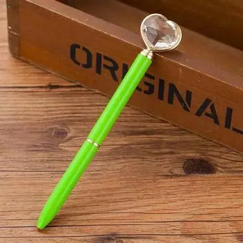 1 шт., шариковая ручка Kawaii Crystal, модная металлическая ручка в форме сердца с большим бриллиантом 1pc зелёный
