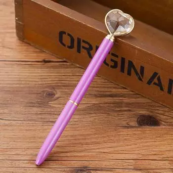 1 шт., шариковая ручка Kawaii Crystal, модная металлическая ручка в форме сердца с большим бриллиантом 1pc фиолетовый