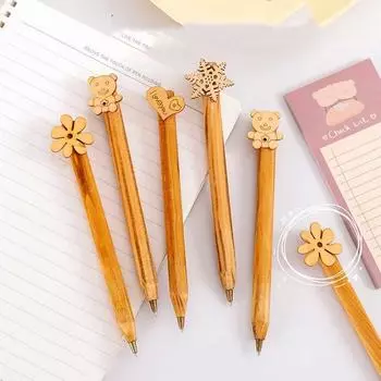 1 шт., шариковая ручка с ветками медведя, снежинки, деревянные канцелярские принадлежности, школьные канцелярские принадлежности, ручки, рождественский подарок Ink Color:Black