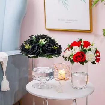 1 шт., шары из искусственных цветов, черная роза, шелковый цветок, центральное украшение стола с основой