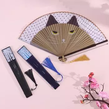 1 шт., шелковые модные веера с героями мультфильмов в японском стиле, популярные ручные вееры с милым котом, ручные складные женские вееры, украшение дома
