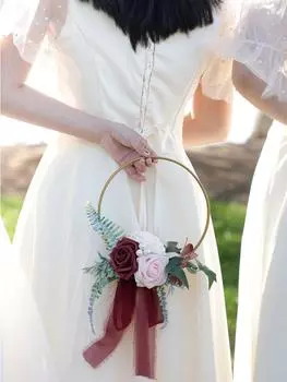 1 шт. шелковый цветок искусственная гирлянда металлический венок для невесты ручной венок искусственный цветок внутреннее уличное украшение для свадебной церемонии помолвки белый