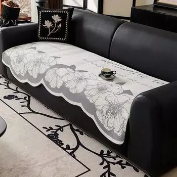 1 шт. Шенилловый чехол на диван для гостиной, черный, в форме цветка, диванное полотенце, скандинавский, нескользящий, чехлы для дивана, L-образный коврик для дивана, подушка для сиденья A 90x90cm 1pc