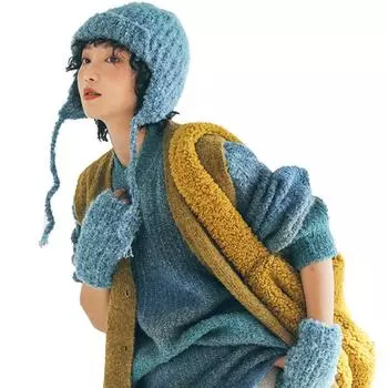 1 шт. шерстяная шапка эластичная вязаная шапка ветрозащитная защита ушей защита шеи плюшевая градиентная расцветка шерстяная