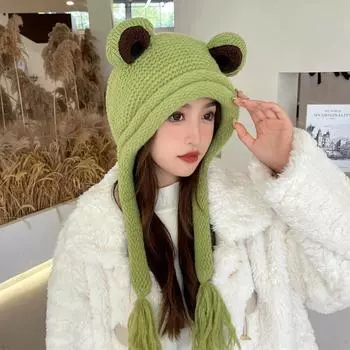 1 шт. шерстяная шапка, прекрасная защита ушей, шапка для головы с большими глазами, вязаная длинная коса